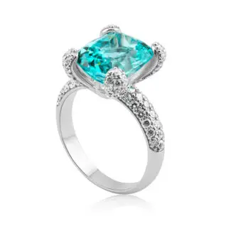 Paraiba ring - An oval cut paraiba tourmaline in diamond paved setting. Crafted in white 18k gold