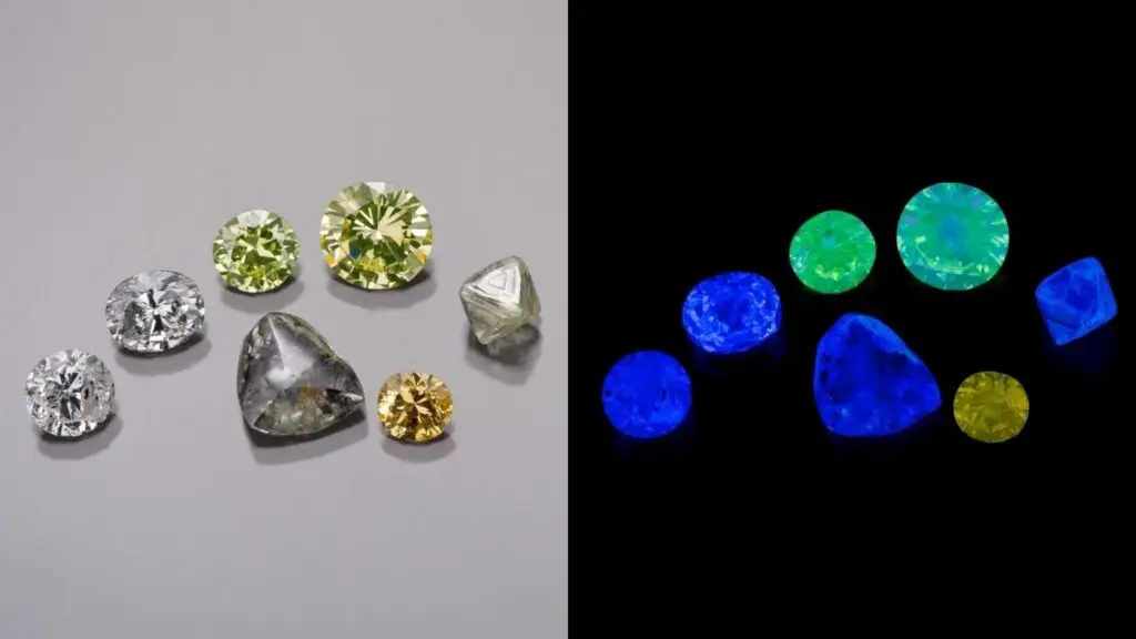 How fluorescence changes the color of the diamond under UV light