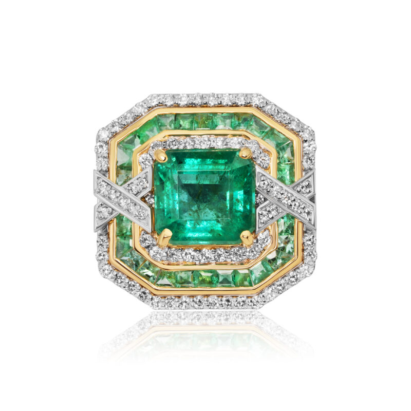 Zambian Emerald Classic Ring with Diamonds