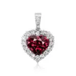 Heart Cut pendant with rhodolite and halo of diamonds