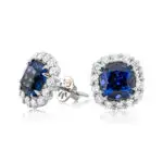 Tanzanite studs in white gold with a diamond halo