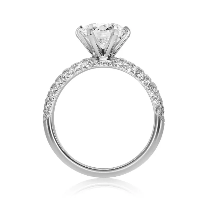 Classic Diamond Engagement Ring crafted in white gold with Diamond Pave on the band