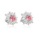 Pink diamonds cushion cut earrings in white gold surrounded my pear and marquise cut diamonds