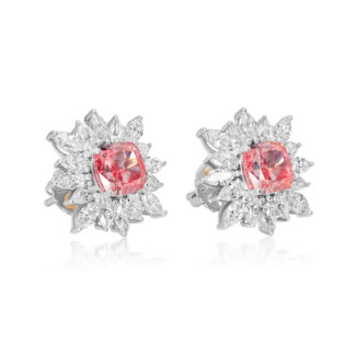 pink diamonds cushion cut earrings in white gold