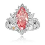 Pink Diamond Ring - Marquise Cut and White Diamond Halo