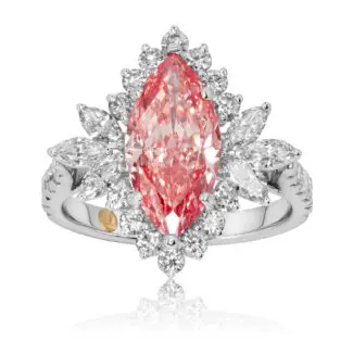 Pink Diamond Ring - Marquise Cut and White Diamond Halo